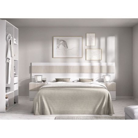 Lit adulte avec chevets intégrés - BIANCA - 160 x 200 cm - Blanc / Bois