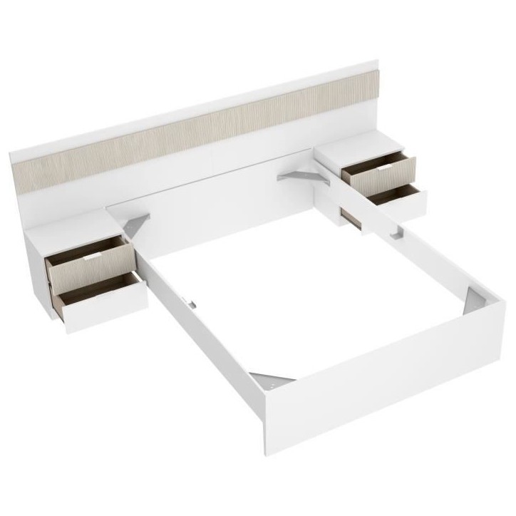 Lit adulte avec chevets intégrés - BIANCA - 160 x 200 cm - Blanc / Bois