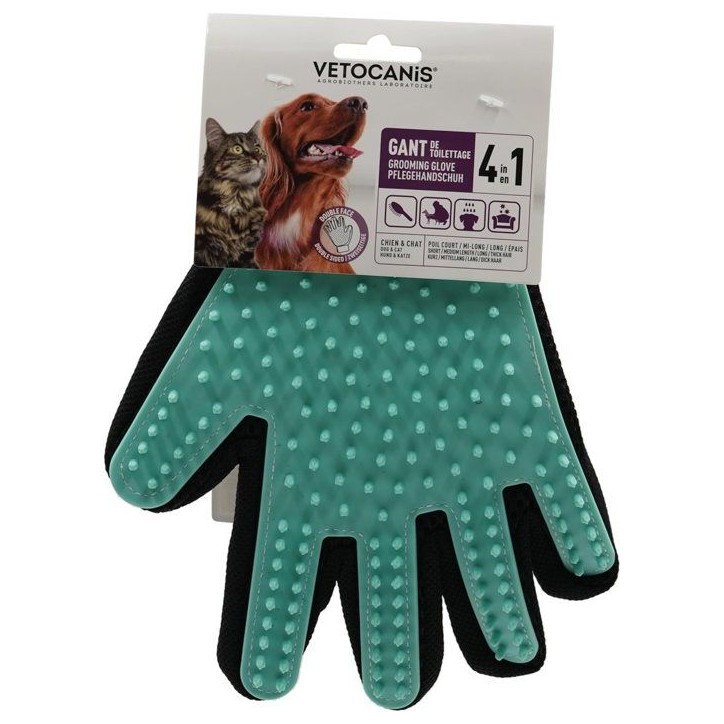 Gant de toilettage - VETOCANIS - 4 en 1 - Silicone - Nettoyage - Massage - Poils Gant de toilettage - VETOCANIS - 4 en 1 - Silicone - Nettoyage - Massage - Poils