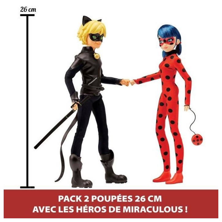 Pack de 2 Poupées mannequin 26 cm Miraculous Ladybug - Revivez les aventures de Ladybug et Chat Noir Pack de 2 Poupées mannequin 26 cm Miraculous Ladybug - Revivez les aventures de Ladybug et Chat Noir