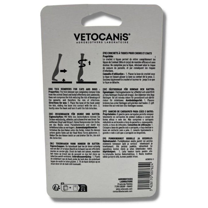 Crochet a tiques - VETOCANIS - Chien et Chat - Sans produits chimiques - Facile a utiliser Crochet a tiques - VETOCANIS - Chien et Chat - Sans produits chimiques - Facile a utiliser