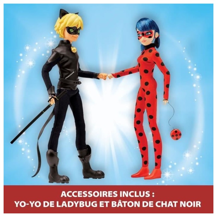 Pack de 2 Poupées mannequin 26 cm Miraculous Ladybug - Revivez les aventures de Ladybug et Chat Noir Pack de 2 Poupées mannequin 26 cm Miraculous Ladybug - Revivez les aventures de Ladybug et Chat Noir