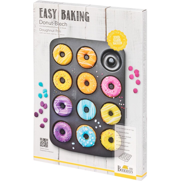 Plaque a cuisson pour donuts - BIRKMANN - EASY BAKING - Acier carbone - Anti adhésif - 12 moules - Ø7cm, 37 x 26 x 2 cm Plaque a cuisson pour donuts - BIRKMANN - EASY BAKING - Acier carbone - Anti adhésif - 12 moules - Ø7cm, 37 x 26 x 2 cm
