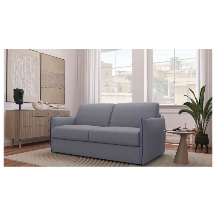 Canapé convertible express - matelas 14cm - AGATHE - Tissu Gris - 175 x 100 x 87 cm