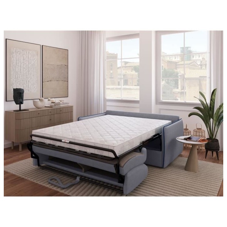 Canapé convertible express - matelas 14cm - AGATHE - Tissu Gris - 175 x 100 x 87 cm