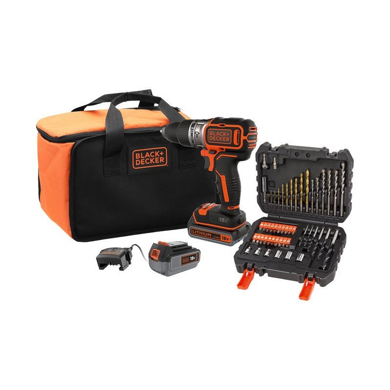 Perceuse a percussion BLACK+DECKER sans fil 18V + 2 batteries 2,5Ah et