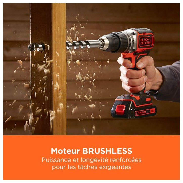 Perceuse a percussion BLACK+DECKER sans fil 18V + 2 batteries 2,5Ah et 4Ah+ 50 accessoires + sac de rangement - BL188ME2SA-QW Perceuse a percussion BLACK+DECKER sans fil 18V + 2 batteries 2,5Ah et 4Ah+ 50 accessoires + sac de rangement - BL188ME2SA-QW
