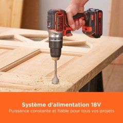 Perceuse a percussion BLACK+DECKER sans fil 18V + 2 batteries 2,5Ah et