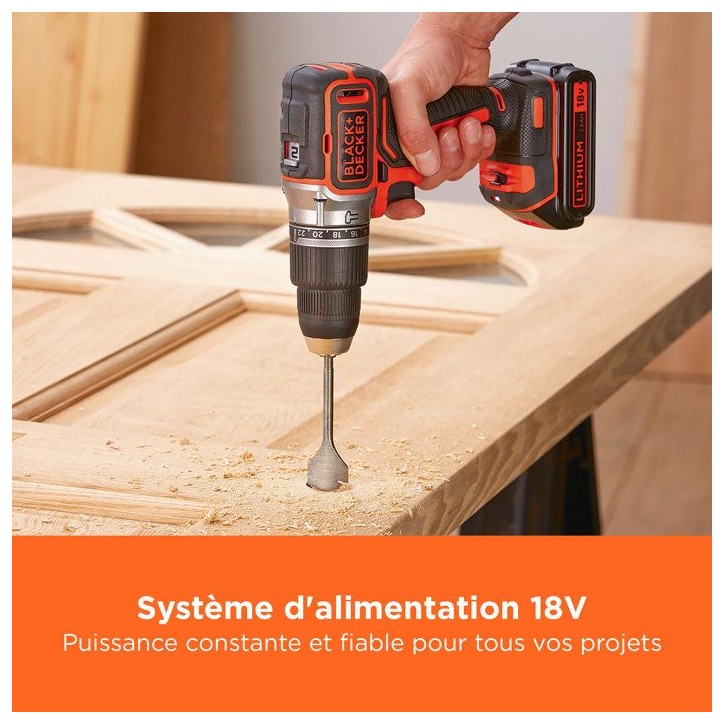 Perceuse a percussion BLACK+DECKER sans fil 18V + 2 batteries 2,5Ah et 4Ah+ 50 accessoires + sac de rangement - BL188ME2SA-QW Perceuse a percussion BLACK+DECKER sans fil 18V + 2 batteries 2,5Ah et 4Ah+ 50 accessoires + sac de rangement - BL188ME2SA-QW