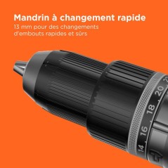 Perceuse a percussion BLACK+DECKER sans fil 18V + 2 batteries 2,5Ah et