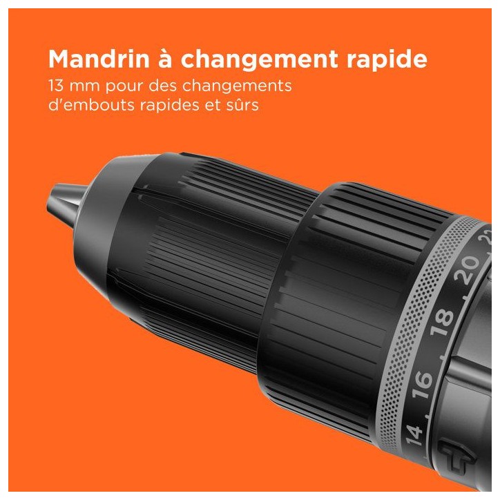 Perceuse a percussion BLACK+DECKER sans fil 18V + 2 batteries 2,5Ah et 4Ah+ 50 accessoires + sac de rangement - BL188ME2SA-QW Perceuse a percussion BLACK+DECKER sans fil 18V + 2 batteries 2,5Ah et 4Ah+ 50 accessoires + sac de rangement - BL188ME2SA-QW