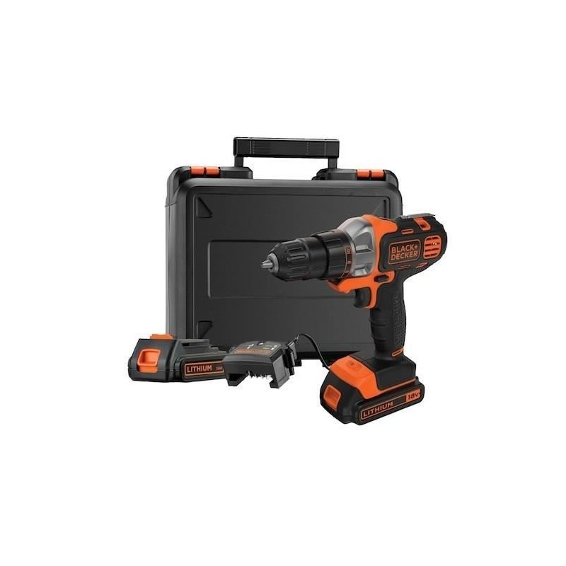 Perceuse visseuse sans fil 18V + 2 batteries 1,5Ah + chargeur - BLACK&