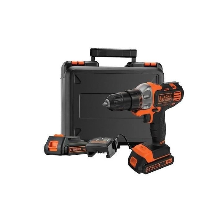 Perceuse visseuse sans fil 18V + 2 batteries 1,5Ah + chargeur - BLACK&DECKER - MT218KB-QW - Avec mallette de transport Perceuse visseuse sans fil 18V + 2 batteries 1,5Ah + chargeur - BLACK&DECKER - MT218KB-QW - Avec mallette de transport