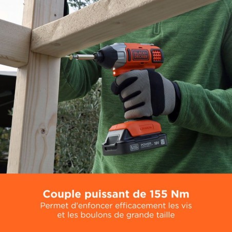 Visseuse a impact sans-fil BLACK+DECKER BDCIM18N-XJ 18V - Performante et légere