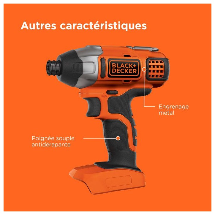 Visseuse a impact sans-fil BLACK+DECKER BDCIM18N-XJ 18V - Performante et légere Visseuse a impact sans-fil BLACK+DECKER BDCIM18N-XJ 18V - Performante et légere
