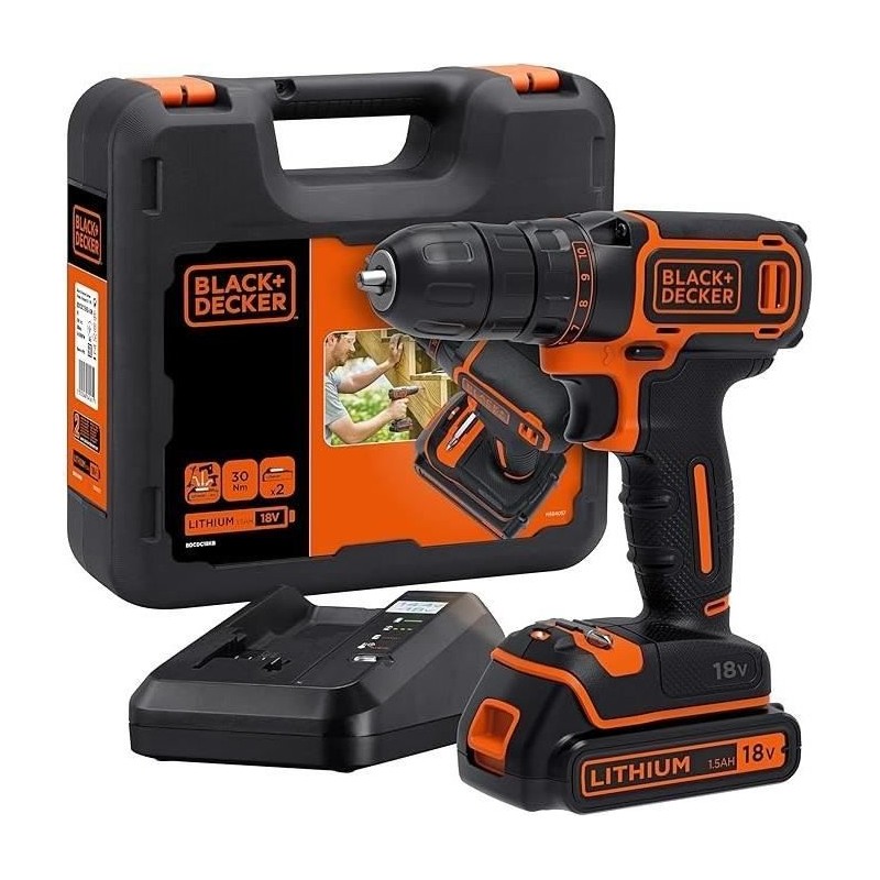 Perceuse visseuse sans fil - Black+Decker - 18V - 1 batterie 1,5Ah - C