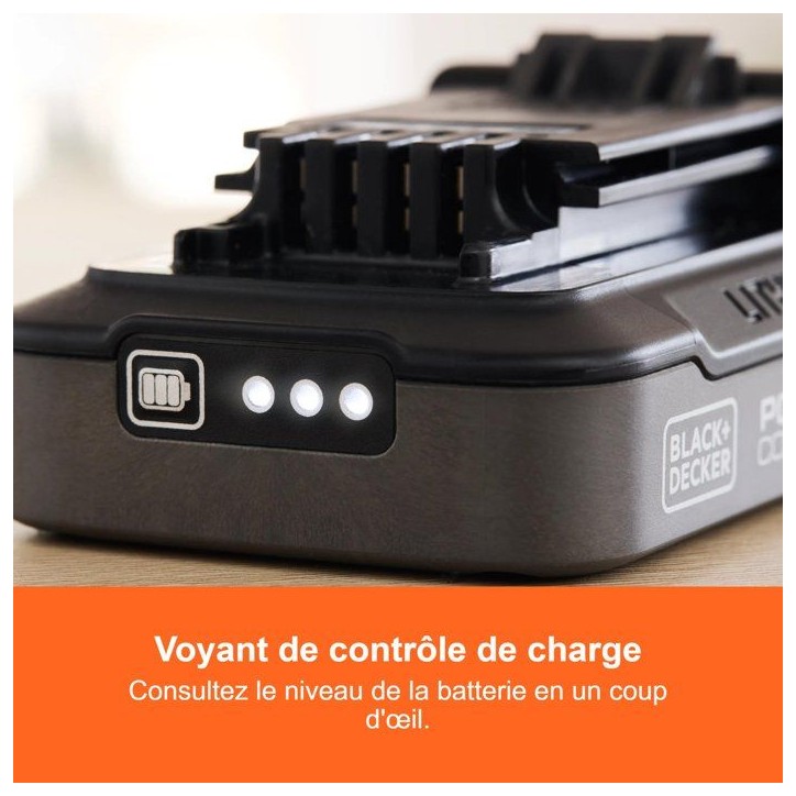 Batterie 18V 2,5Ah avec indice de charge - BLACK+DECKER - BDL2518S-XJ - Noir
