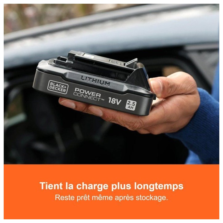 Batterie 18V 2,5Ah avec indice de charge - BLACK+DECKER - BDL2518S-XJ - Noir