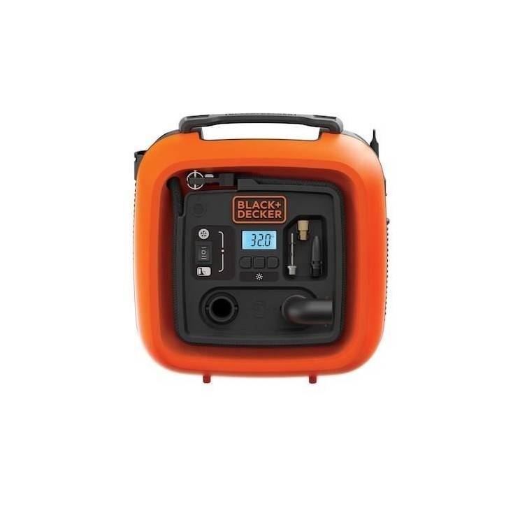 BLACK+DECKER Gonfleur-Compresseur Filaire ASI400-XJ avec 1 Aiguille et 2 Embouts - 11 Bars, 160 PSI - Allume Cigare 12 V BLACK+DECKER Gonfleur-Compresseur Filaire ASI400-XJ avec 1 Aiguille et 2 Embouts - 11 Bars, 160 PSI - Allume Cigare 12 V