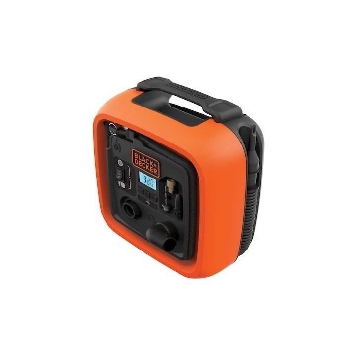 BLACK+DECKER Gonfleur-Compresseur Filaire ASI400-XJ avec 1 Aiguille et 2 Embouts - 11 Bars, 160 PSI - Allume Cigare 12 V BLACK+DECKER Gonfleur-Compresseur Filaire ASI400-XJ avec 1 Aiguille et 2 Embouts - 11 Bars, 160 PSI - Allume Cigare 12 V