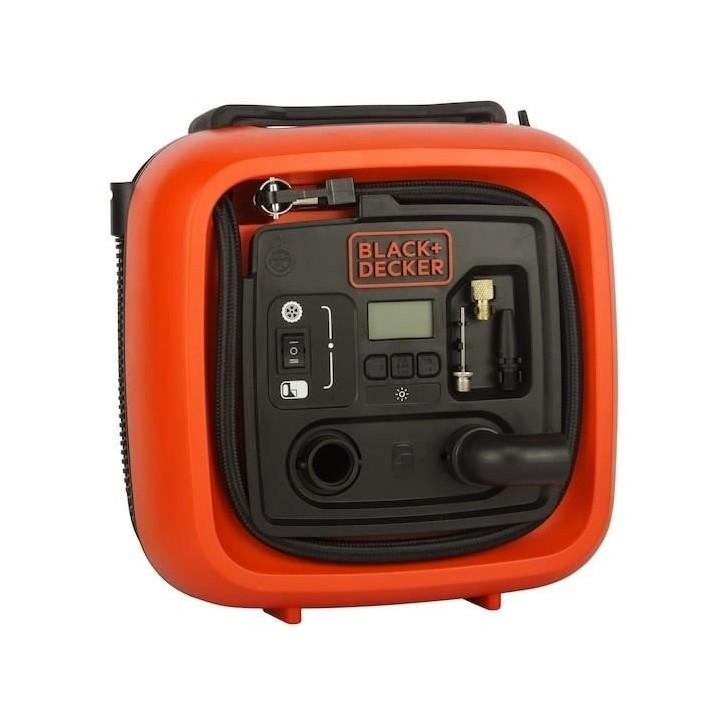BLACK+DECKER Gonfleur-Compresseur Filaire ASI400-XJ avec 1 Aiguille et 2 Embouts - 11 Bars, 160 PSI - Allume Cigare 12 V BLACK+DECKER Gonfleur-Compresseur Filaire ASI400-XJ avec 1 Aiguille et 2 Embouts - 11 Bars, 160 PSI - Allume Cigare 12 V