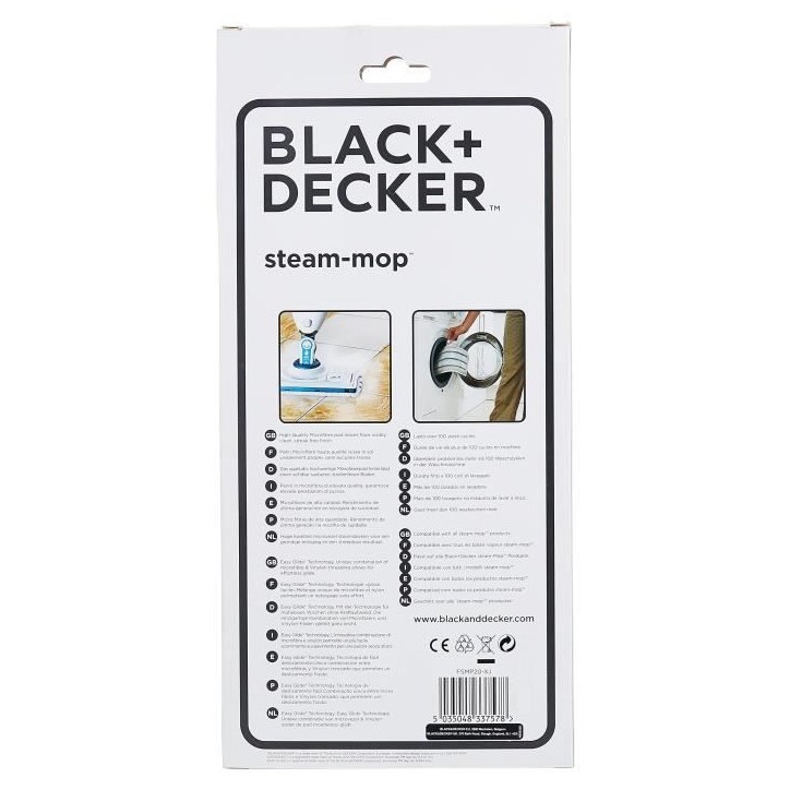 2 patins en microfibre BLACK+DECKER - FSMP20-XJ - Pour balais vapeur - Rectangulaires 2 patins en microfibre BLACK+DECKER - FSMP20-XJ - Pour balais vapeur - Rectangulaires