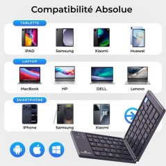 Clavier sans fil pliable - Ordinateur, tablette, smartphone, TV - Touc