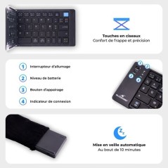 Clavier sans fil pliable - Ordinateur, tablette, smartphone, TV - Touc