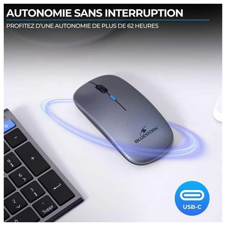 Souris - Sans fil - BLUESTORK - M-WL-OFF105 - Silencieuse - Bluetooth ou dongle 2,4 GHz - Gris/Noir Souris - Sans fil - BLUESTORK - M-WL-OFF105 - Silencieuse - Bluetooth ou dongle 2,4 GHz - Gris/Noir
