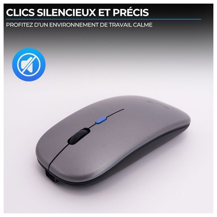 Souris - Sans fil - BLUESTORK - M-WL-OFF105 - Silencieuse - Bluetooth ou dongle 2,4 GHz - Gris/Noir Souris - Sans fil - BLUESTORK - M-WL-OFF105 - Silencieuse - Bluetooth ou dongle 2,4 GHz - Gris/Noir
