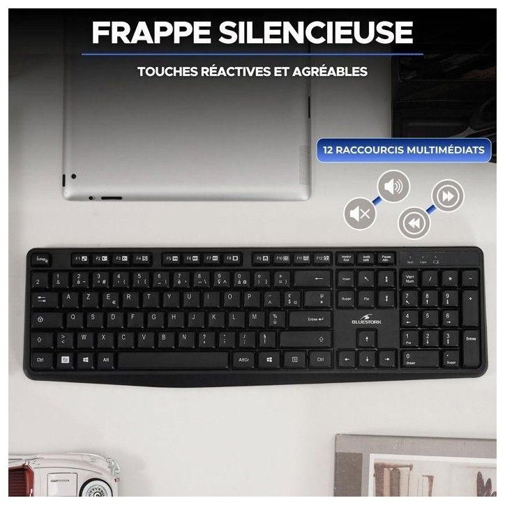 Pack clavier souris sans fil - 12 touches de raccourcis multimédias - BLUESTORK - PACK-WL-OFF-V2/FR - AZERTY Pack clavier souris sans fil - 12 touches de raccourcis multimédias - BLUESTORK - PACK-WL-OFF-V2/FR - AZERTY