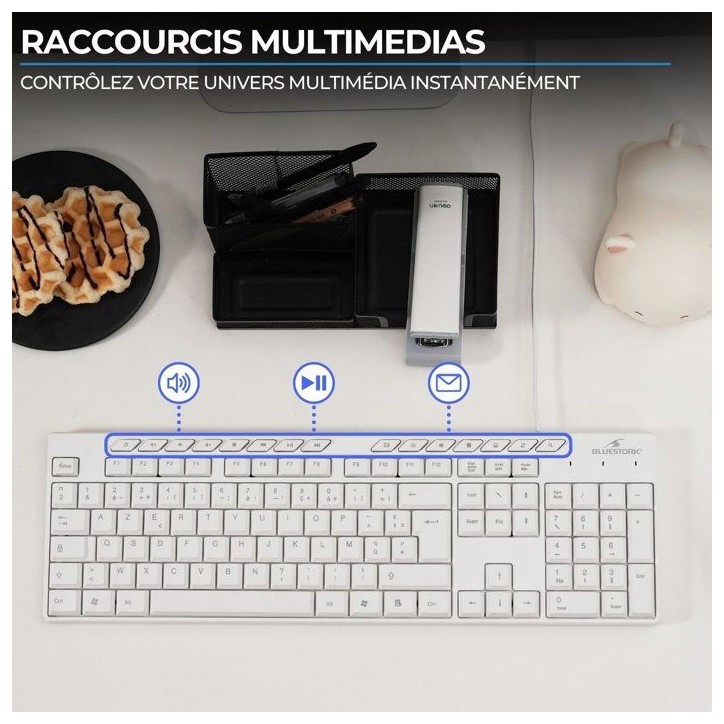 Pack clavier souris filaire - 15 touches de raccourcis multimédias - BLUESTORK - Media Office - PACK-MEDIA-OFFW/FR - AZERTY Pack clavier souris filaire - 15 touches de raccourcis multimédias - BLUESTORK - Media Office - PACK-MEDIA-OFFW/FR - AZERTY