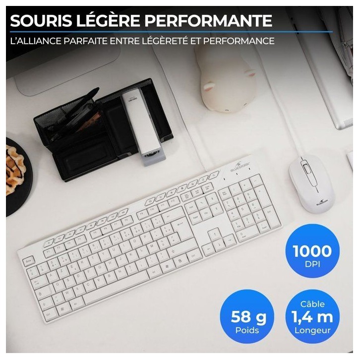 Pack clavier souris filaire - 15 touches de raccourcis multimédias - BLUESTORK - Media Office - PACK-MEDIA-OFFW/FR - AZERTY Pack clavier souris filaire - 15 touches de raccourcis multimédias - BLUESTORK - Media Office - PACK-MEDIA-OFFW/FR - AZERTY