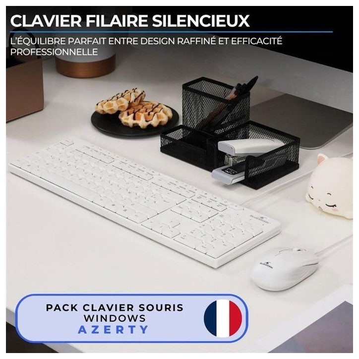 Pack clavier souris filaire - 15 touches de raccourcis multimédias - BLUESTORK - Media Office - PACK-MEDIA-OFFW/FR - AZERTY Pack clavier souris filaire - 15 touches de raccourcis multimédias - BLUESTORK - Media Office - PACK-MEDIA-OFFW/FR - AZERTY
