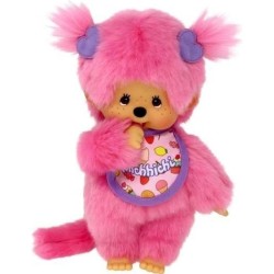 Peluche Monchhichi Frozen Fruit 20 cm - BANDAI - Fourrure rose - Bavoi