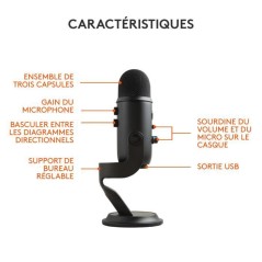 Microphone - Sans fil - LOGITECH G - Yeti - Compatible PC et MAC - Noi