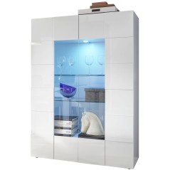 Vitrine - MILANO - Blanc Laqué Brillant - 2 Portes - 121 x 43 x 166 c