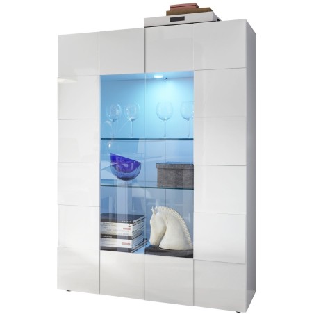 Vitrine - MILANO - Blanc Laqué Brillant - 2 Portes - 121 x 43 x 166 c