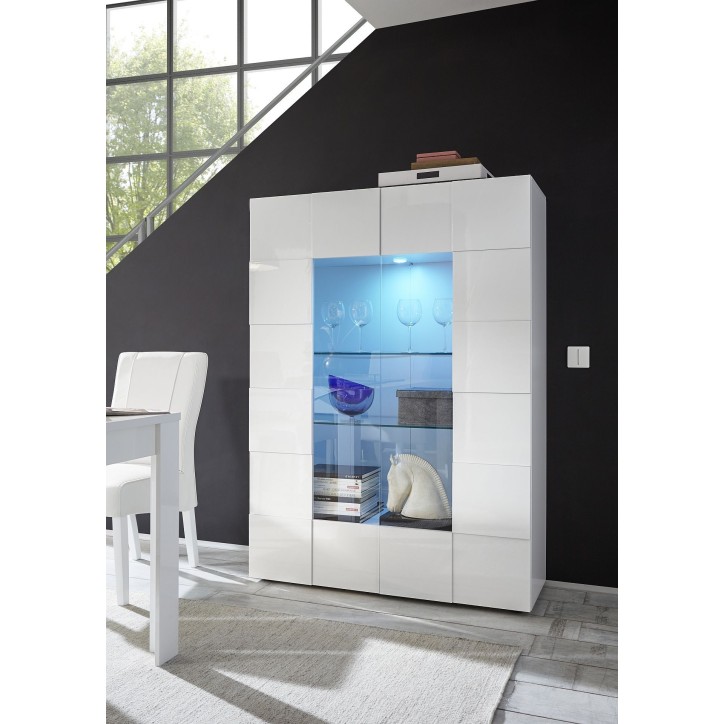 Vitrine - MILANO - Blanc Laqué Brillant - 2 Portes - 121 x 43 x 166 cm