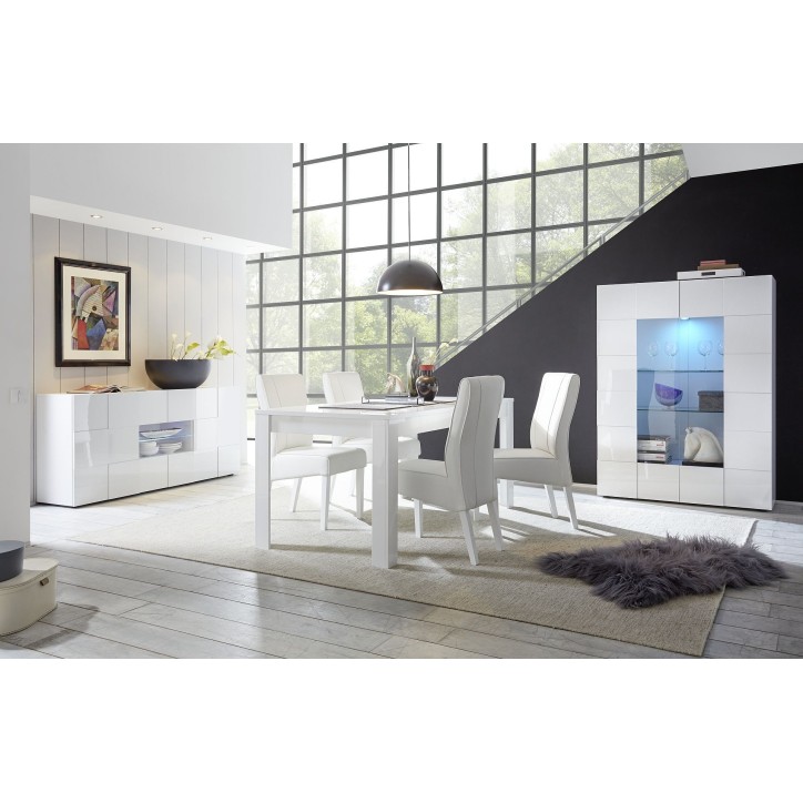 Vitrine - MILANO - Blanc Laqué Brillant - 2 Portes - 121 x 43 x 166 cm