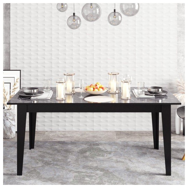 Table a manger - POLKA - Rectangulaire - 4 personnes - 180 x 77 x 90 cm - Noir Table a manger - POLKA - Rectangulaire - 4 personnes - 180 x 77 x 90 cm - Noir