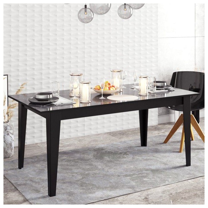 Table a manger - POLKA - Rectangulaire - 4 personnes - 180 x 77 x 90 cm - Noir Table a manger - POLKA - Rectangulaire - 4 personnes - 180 x 77 x 90 cm - Noir