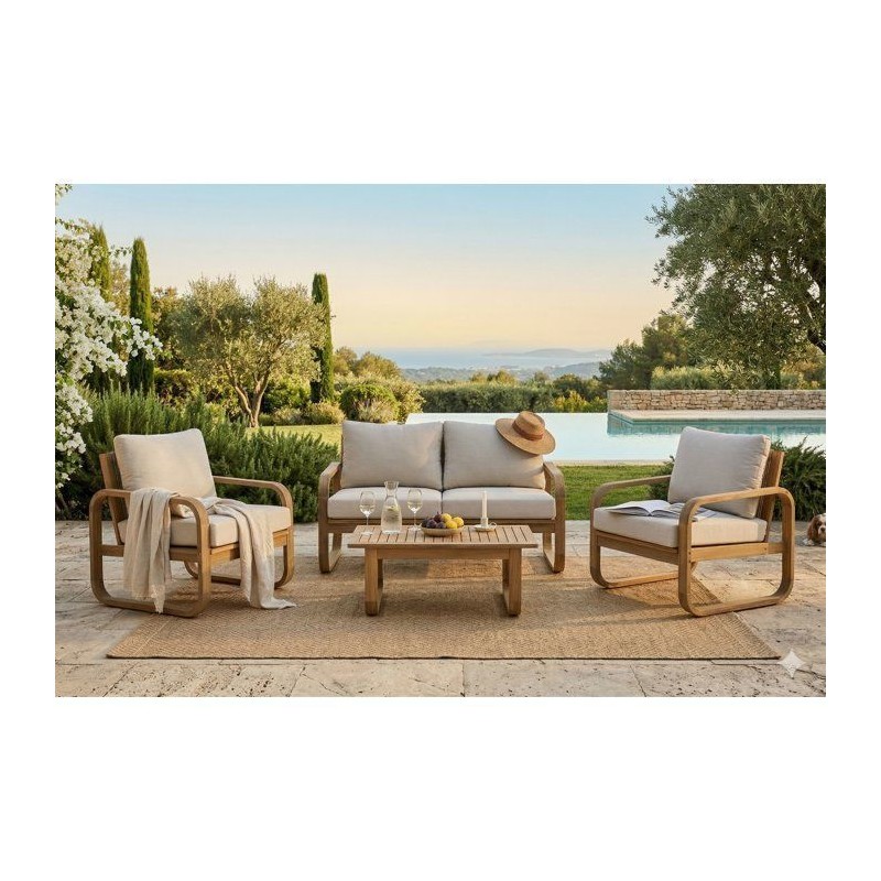 Salon de jardin - Bois d'acacia - 4 personnes - BOHEMIA - Creme