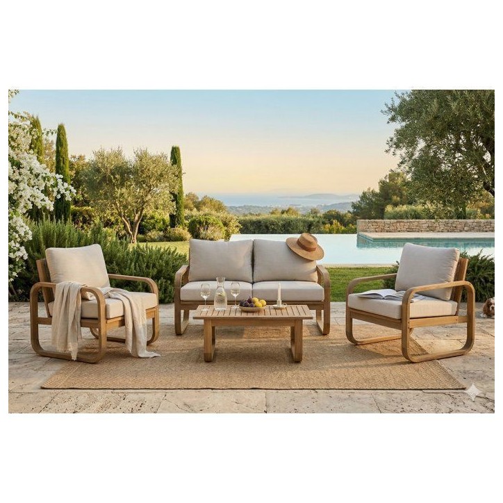 Salon de jardin - Bois d'acacia - 4 personnes - BOHEMIA - Creme Salon de jardin - Bois d'acacia - 4 personnes - BOHEMIA - Creme