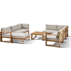 Salon de jardin d'angle modulable LEVATA XXL - Bois d'acacia FSC - 9 personnes - Gris de lin + Housse incluse