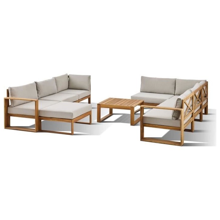 Salon de jardin d'angle modulable LEVATA XXL - Bois d'acacia FSC - 9 personnes - Gris de lin + Housse incluse Salon de jardin d'angle modulable LEVATA XXL - Bois d'acacia FSC - 9 personnes - Gris de lin + Housse incluse