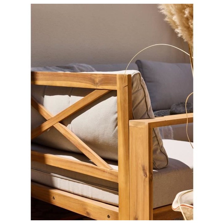 Salon de jardin d'angle modulable LEVATA XXL - Bois d'acacia FSC - 9 personnes - Gris de lin + Housse incluse Salon de jardin d'angle modulable LEVATA XXL - Bois d'acacia FSC - 9 personnes - Gris de lin + Housse incluse