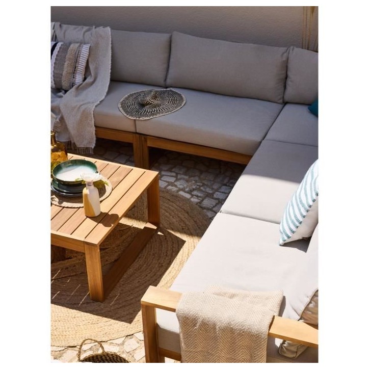 Salon de jardin d'angle modulable LEVATA XXL - Bois d'acacia FSC - 9 personnes - Gris de lin + Housse incluse Salon de jardin d'angle modulable LEVATA XXL - Bois d'acacia FSC - 9 personnes - Gris de lin + Housse incluse