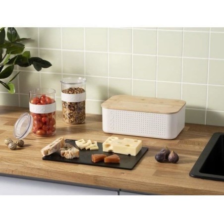 Boite a pain - BODUM - 11555-913 - Grand modele - Couvercle bambou - Blanc
