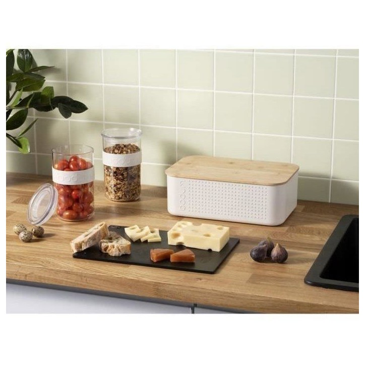 Boite a pain - BODUM - 11555-913 - Grand modele - Couvercle bambou - Blanc